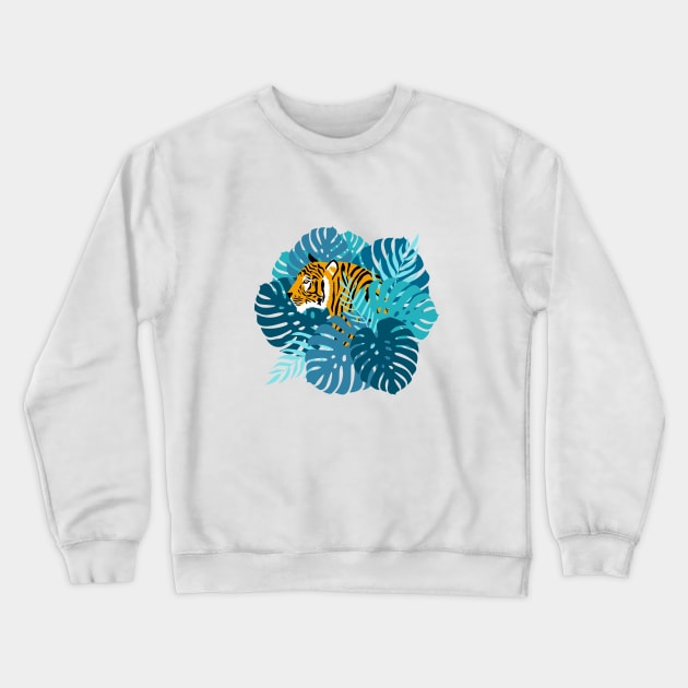 Jungle Tigers - Blue Crewneck Sweatshirt by latheandquill